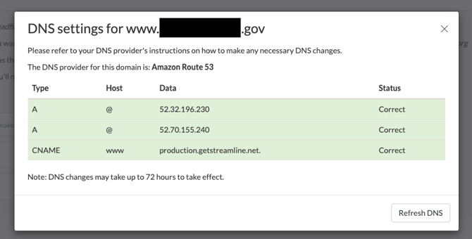 DNS hosted through Streamline