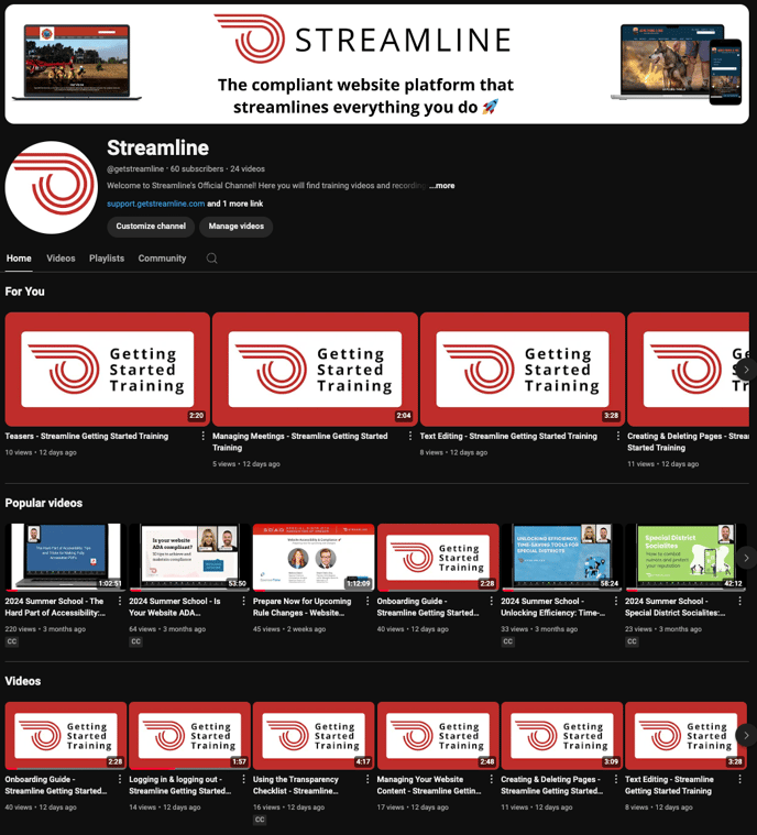 Screenshot of GetStreamline Youtube Channel