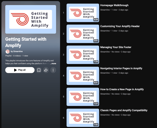A screenshot showing the Amplify playlist on youtube