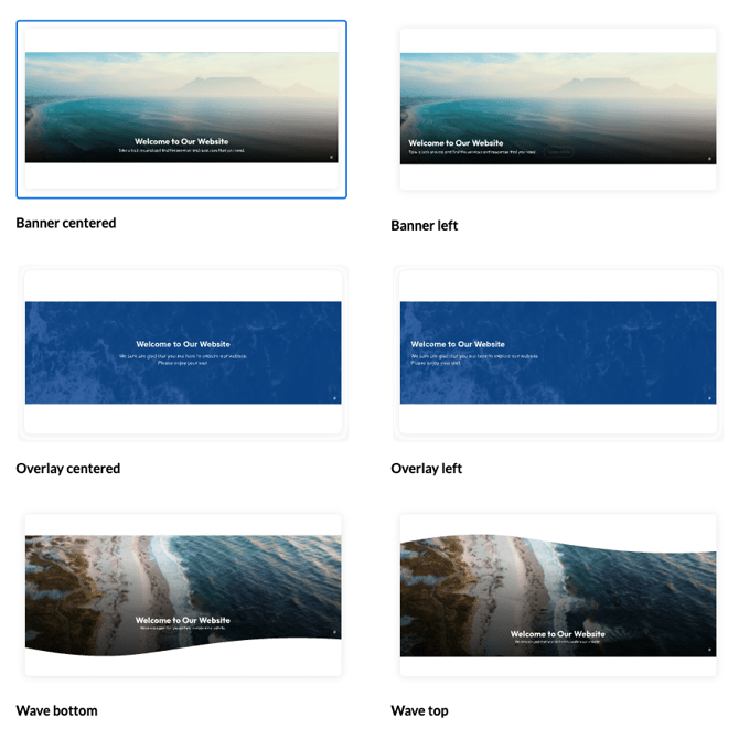 screenshot of video banner layout options